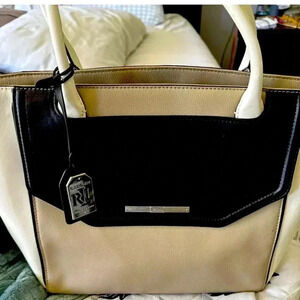 Lauren Ralph Lauren large tote cream tan & black